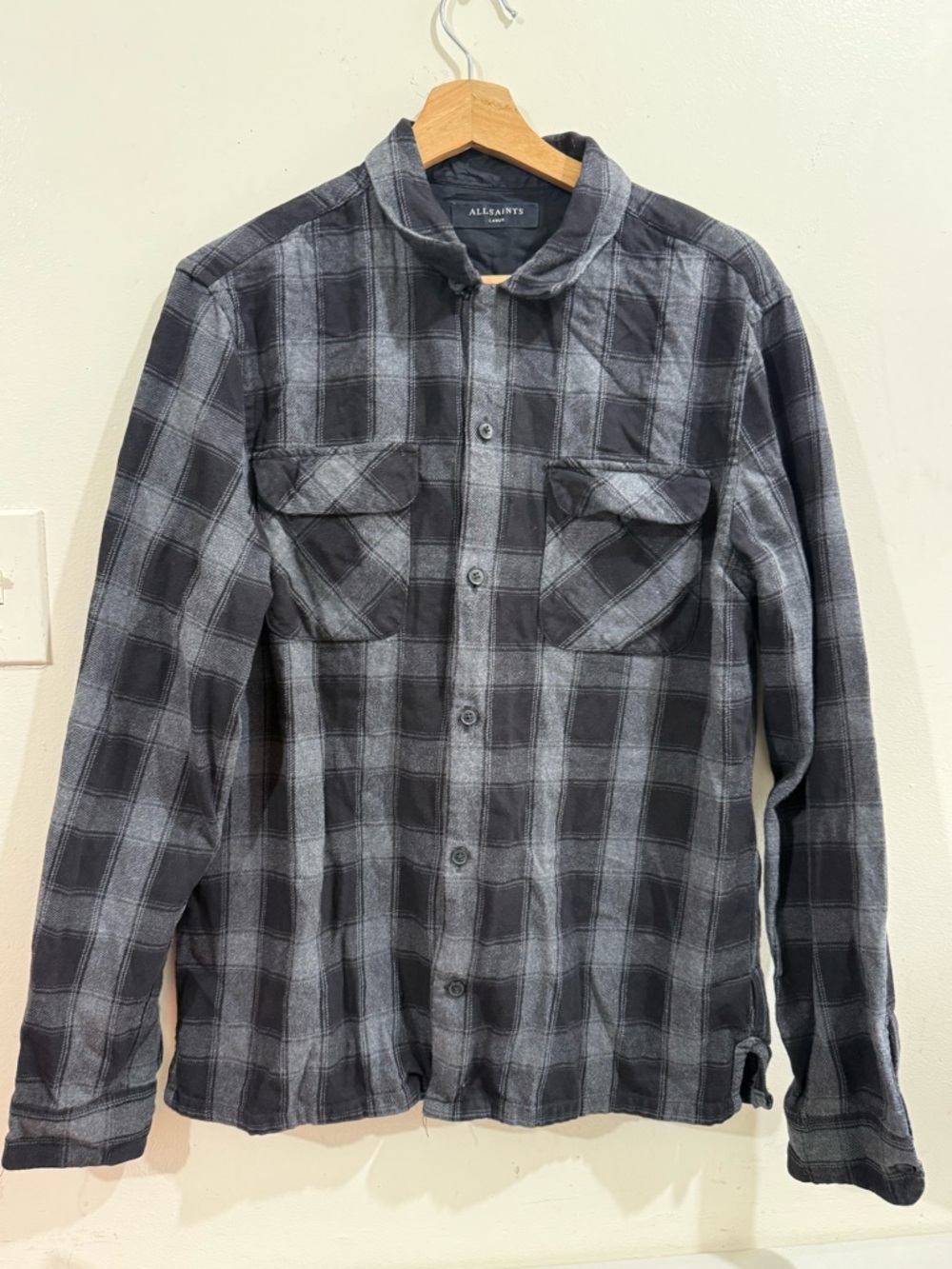 All Saints Gray & Black Plaid Button-Down Shirt